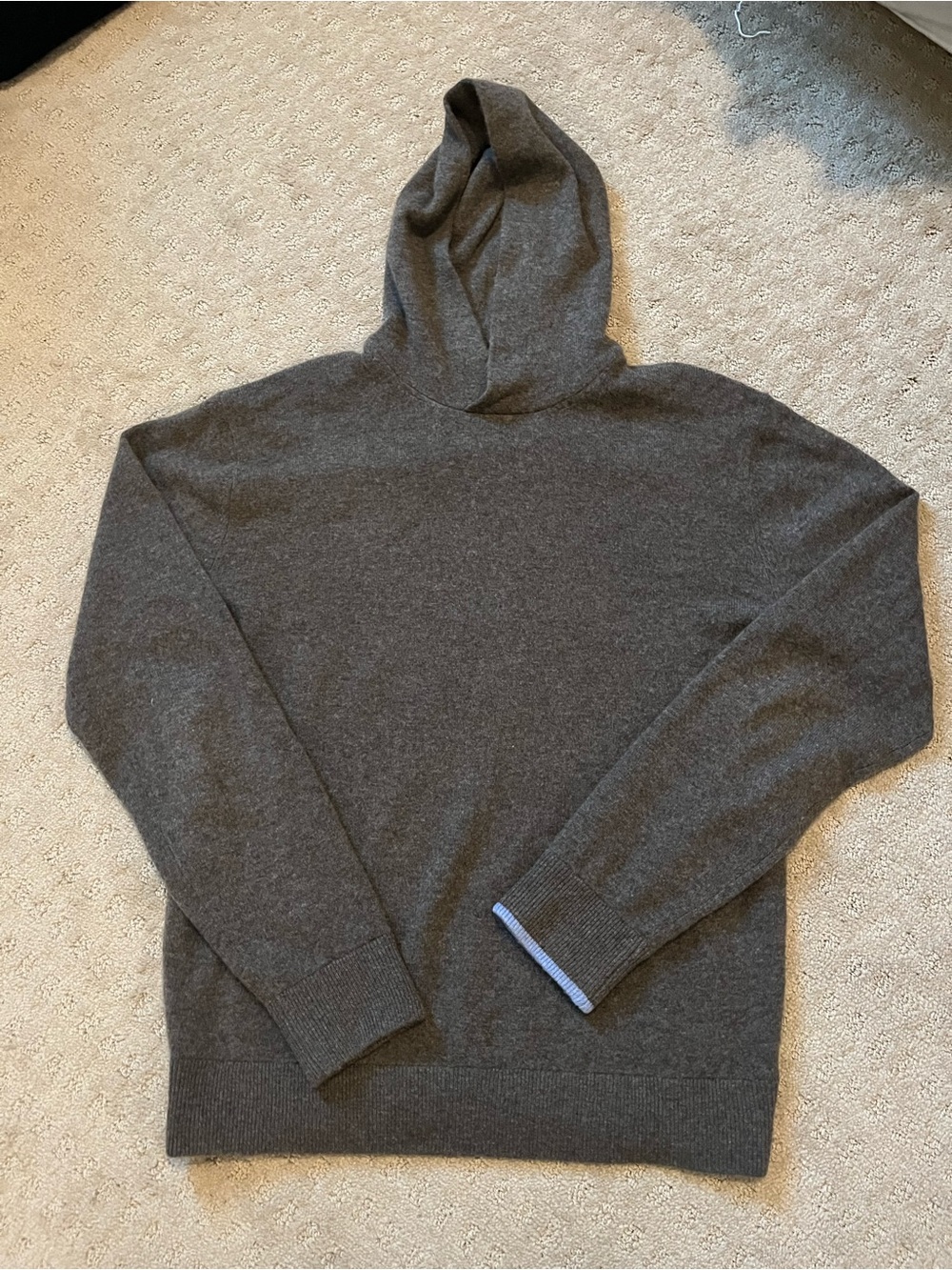 Greyson Men's Charcoal Crewneck Cashmere Hoodie with Blue Trim